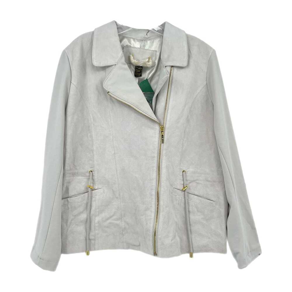 IMAN Gray Leather Jacket Short Length Zip Closure | Womens L